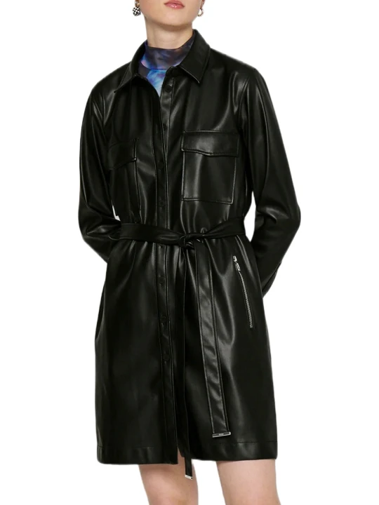 Black Leather Button Dress