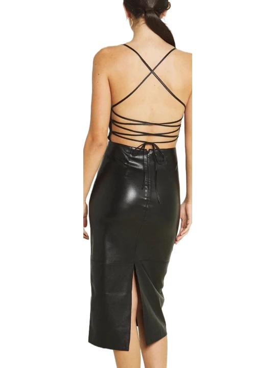 Black Leather Dress With Back Lace Up