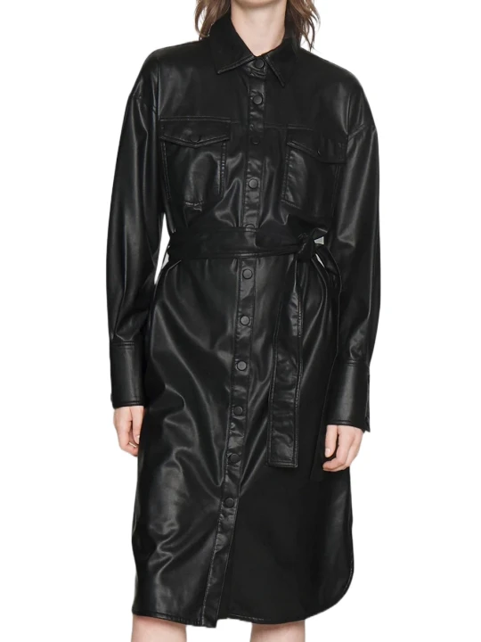 Black Leather Dress With Chest Pockets