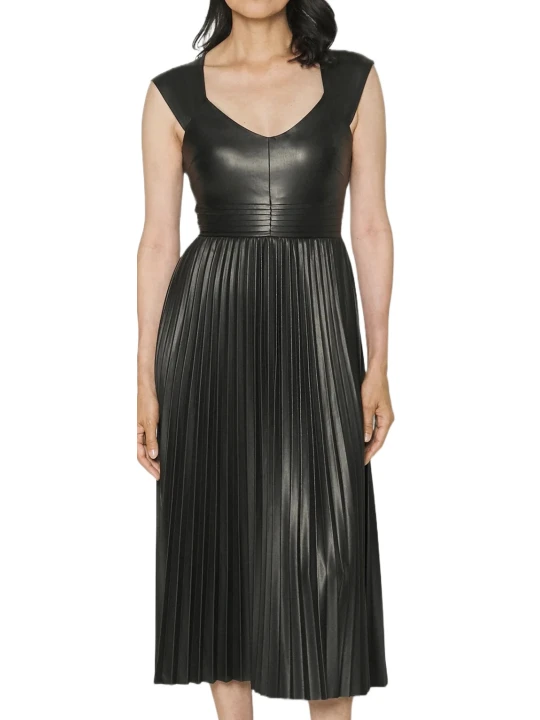 Black Pleated Leather Dress