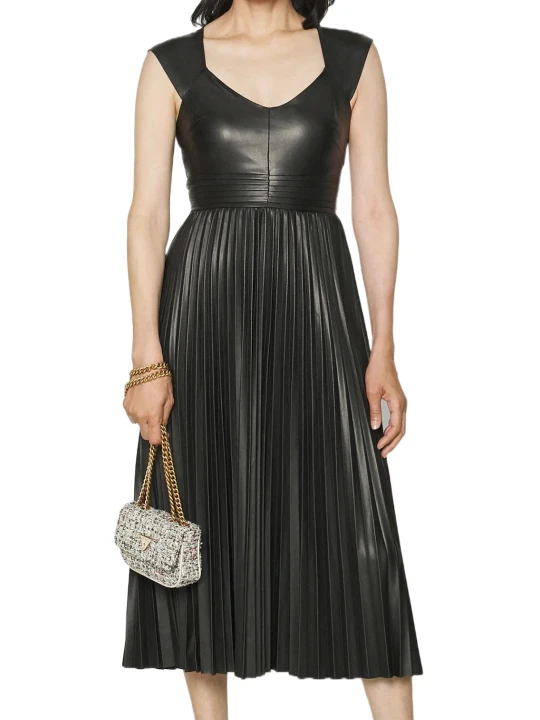 Black Pleated Leather Dress