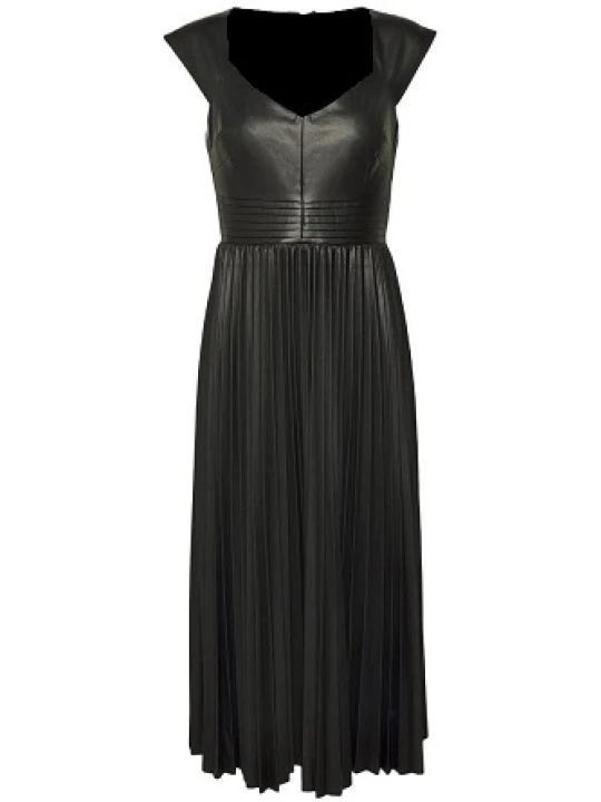 Black Pleated Leather Dress
