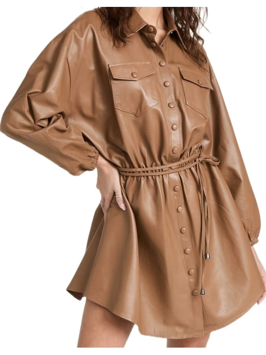  Brown Lambskin Leather Dress