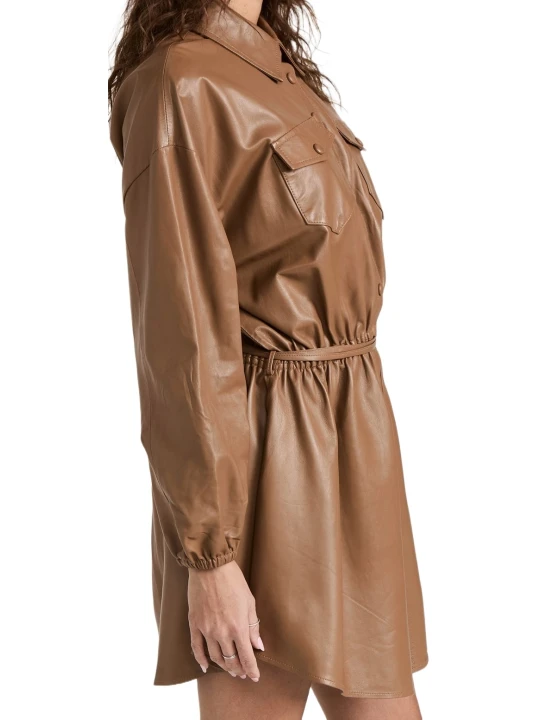  Brown Lambskin Leather Dress