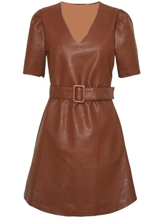 Brown Leather Dress With Belt 