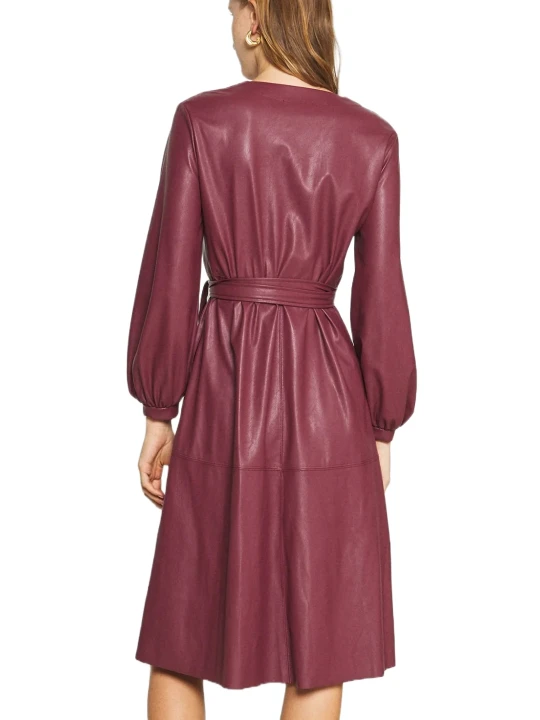 Burgundy Crossover Neck Leather Dress