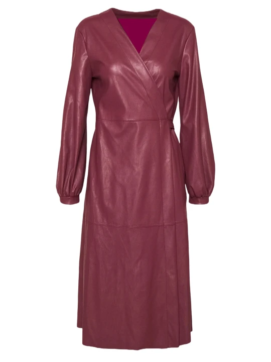 Burgundy Crossover Neck Leather Dress