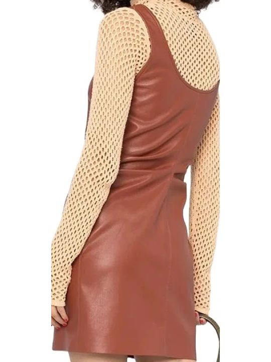 Cognac Button Leather Dress