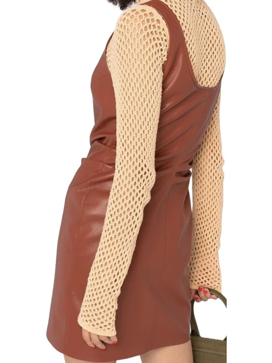 Cognac Button Leather Dress