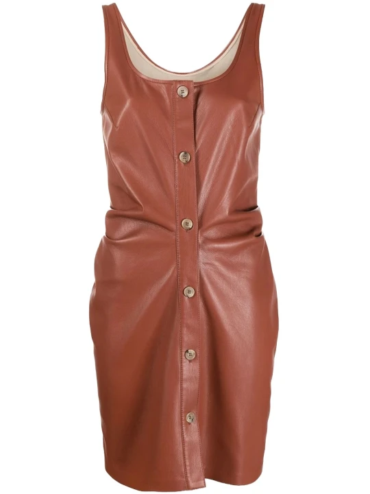 Cognac Button Leather Dress