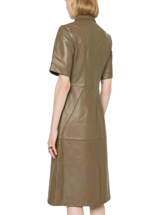Dark Brown Leather Dress With Button