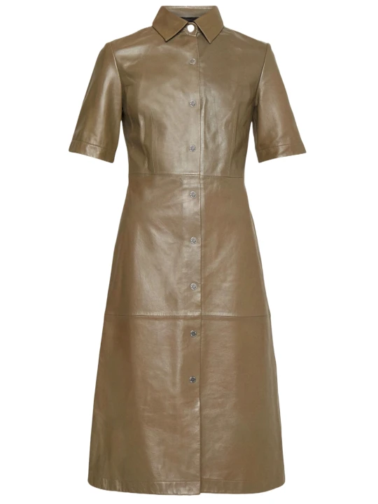 Dark Brown Leather Dress With Button