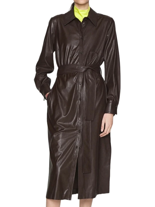 Dark Brown Long Length Leather Dress