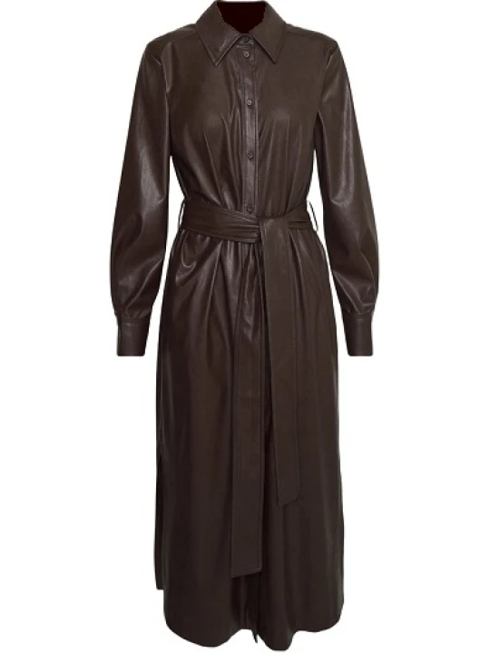 Dark Brown Long Length Leather Dress