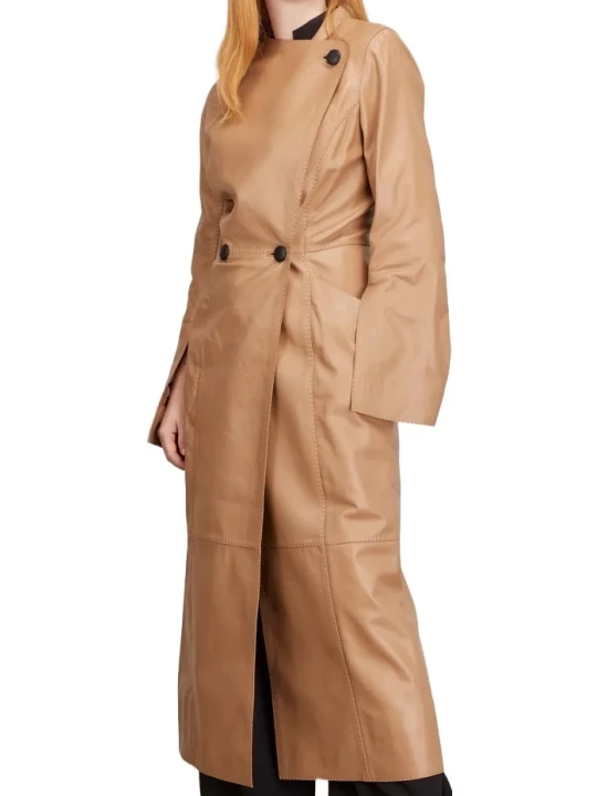 Double Breasted Beige Leather Dress