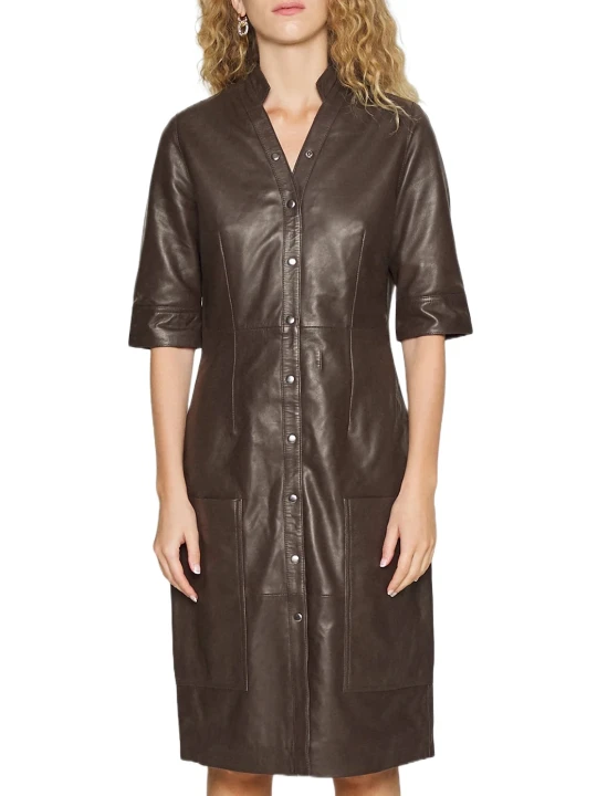 Fitted Soft Brown Leather Dress