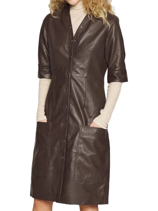 Fitted Soft Brown Leather Dress