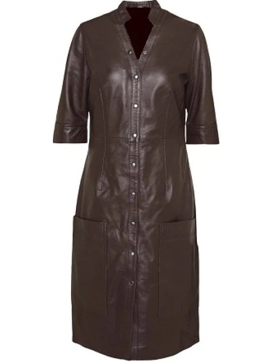 Fitted Soft Brown Leather Dress