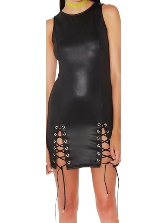 Fitting Black Lace Up Leather Dress