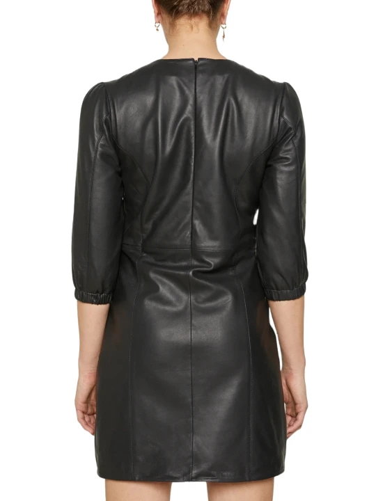 Fully Lined Lambskin Black Leather Dress
