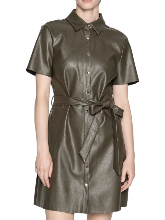 Dark Brown Button Leather Dress