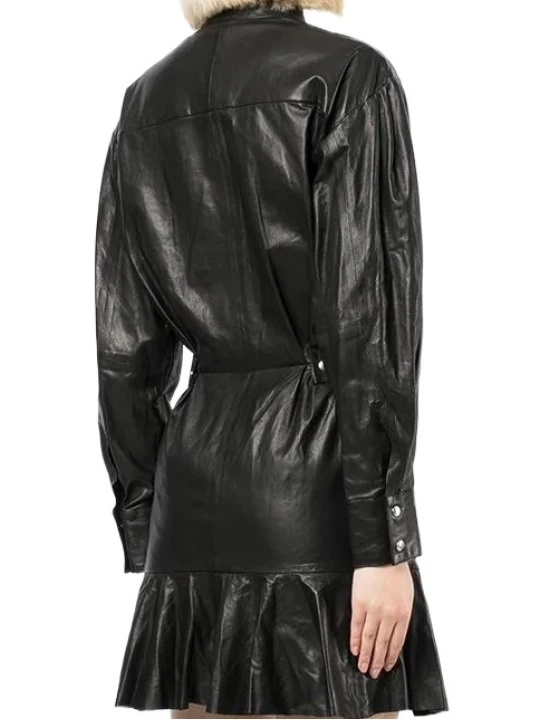 Lambskin Zip Up Black Short Leather Dress