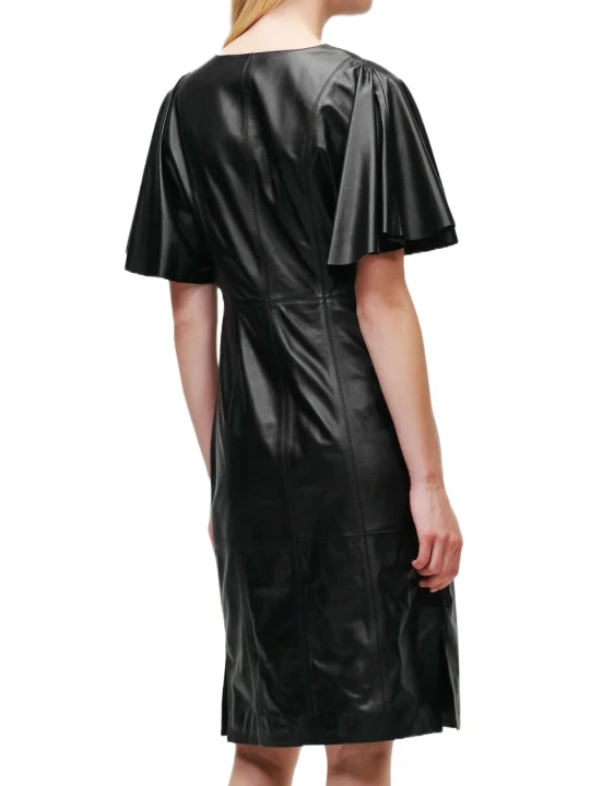 Leather Black Short Sleeve Dress