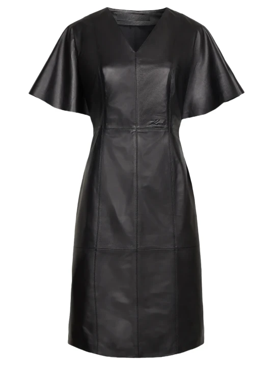 Leather Black Short Sleeve Dress