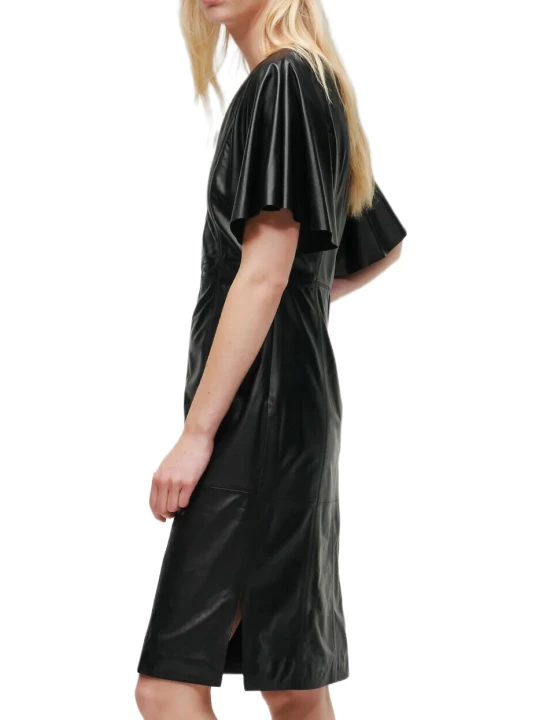 Leather Black Short Sleeve Dress