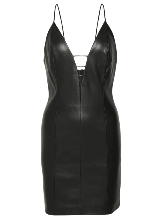Leather One Strip Mini Dress In Black