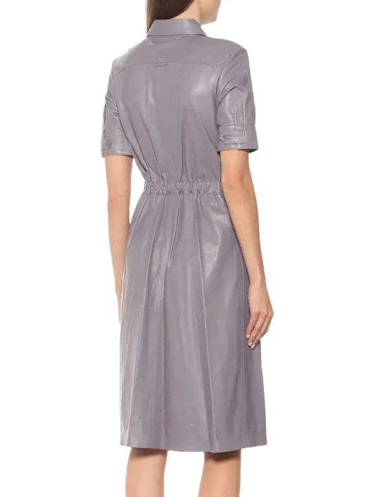 Grey Collar Leather Dress