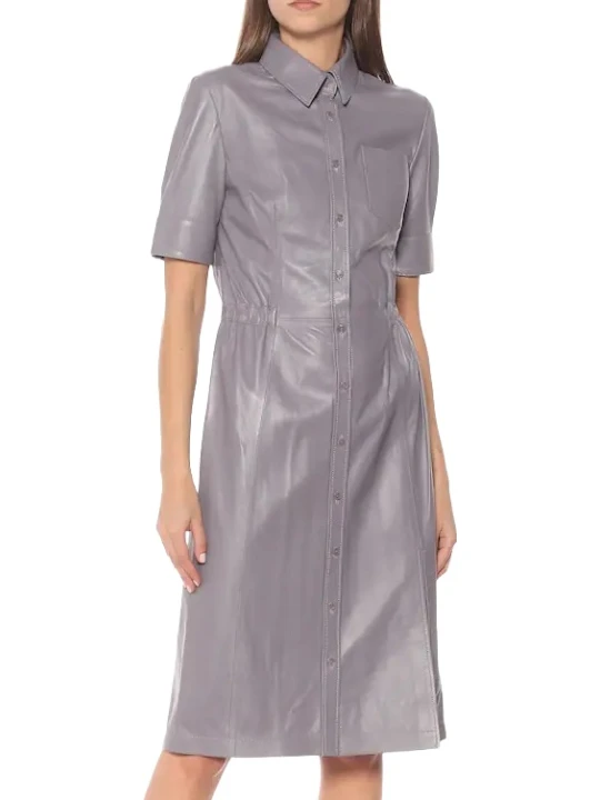 Grey Collar Leather Dress