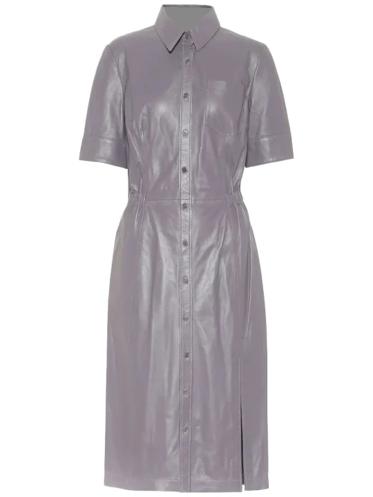 Grey Collar Leather Dress