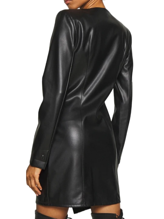 Mini Front Button Black Leather Dress Mini Front Button Black Leather Dress