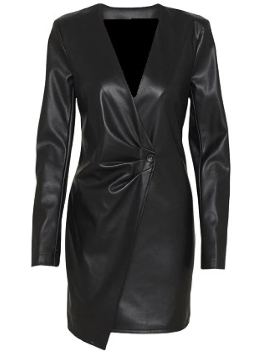 Mini Front Button Black Leather Dress Mini Front Button Black Leather Dress