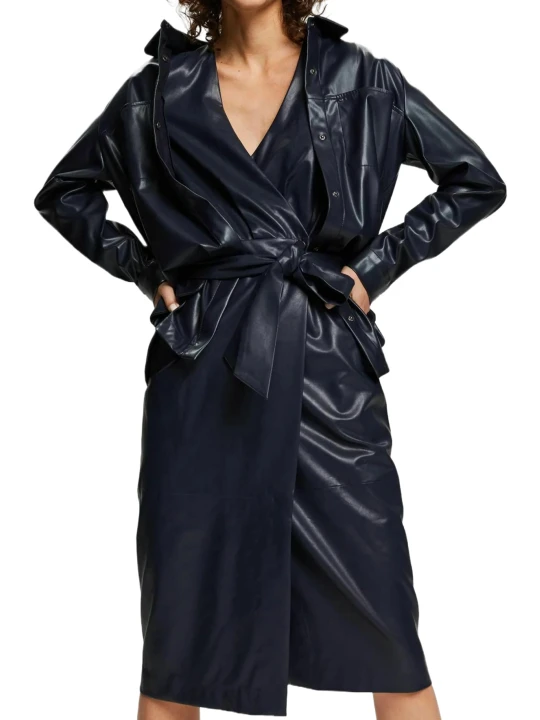 Navy Blue Belted Leather Dress 