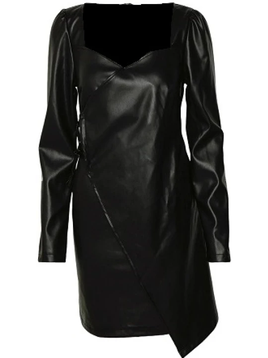 Neckline Leather Dress In Black