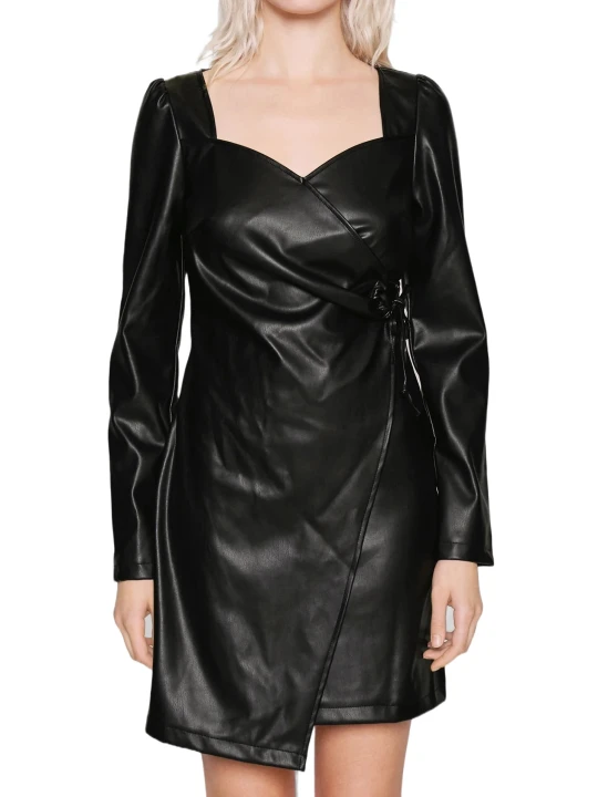 Neckline Leather Dress In Black