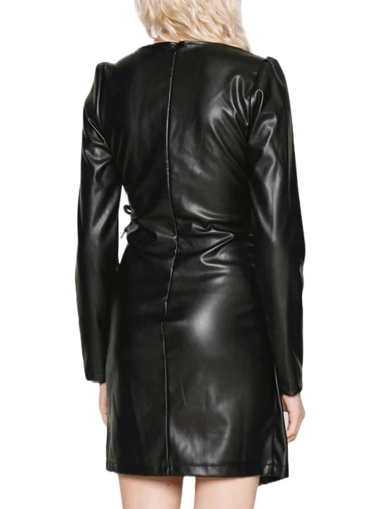 Neckline Leather Dress In Black