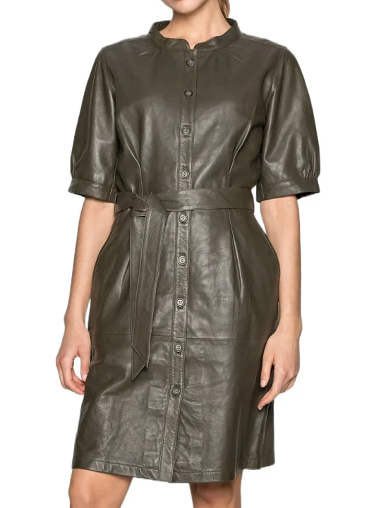 Dark Brown Belted Leather Dress