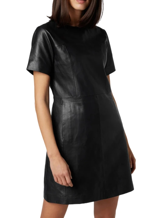 Round Neck Black Leather Dress