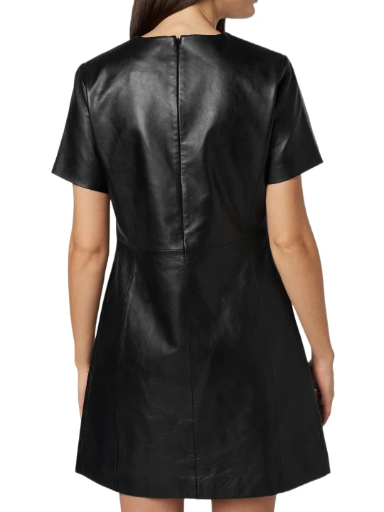 Round Neck Black Leather Dress