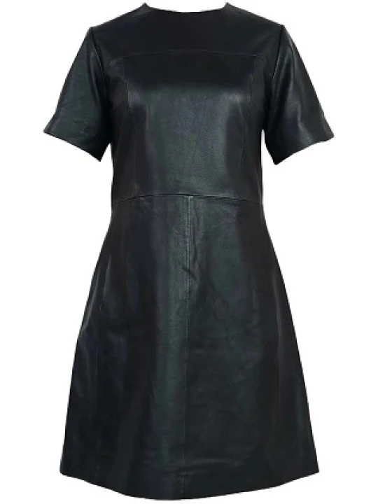 Round Neck Black Leather Dress