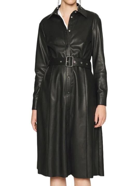 Stand Up Collar With Black Belted Leather Dress