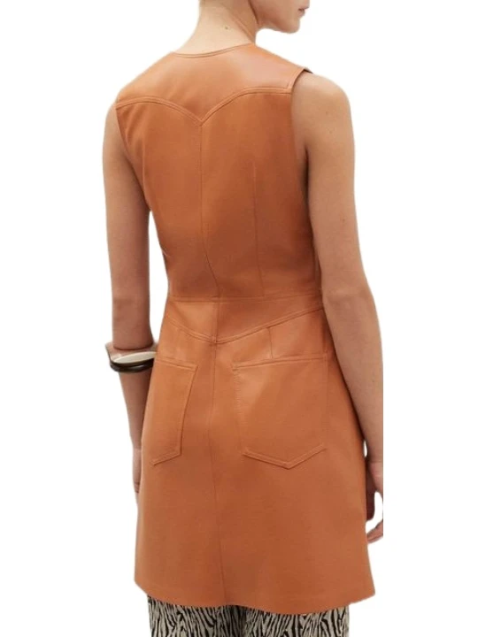 Tan Sleeveless Leather Dress