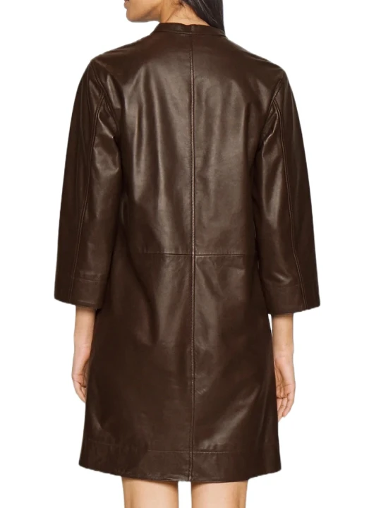 V Neck Brown Leather Dress