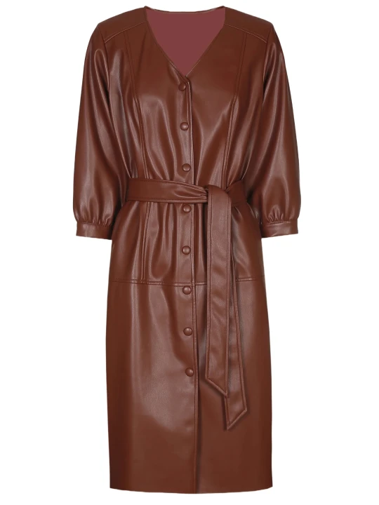Women Brown Leather Dress 