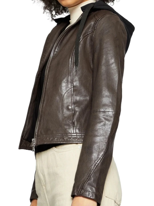 Best Dark Brown Hooded Leather Jacket
