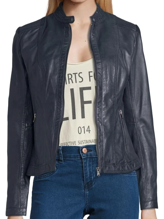 Best Quality Navy Blue Real Leather Jacket