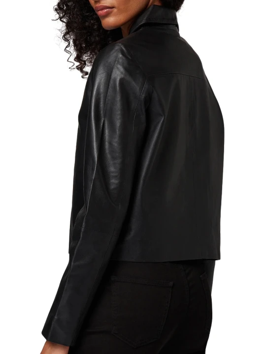 Black Down Collar Leather Jacket
